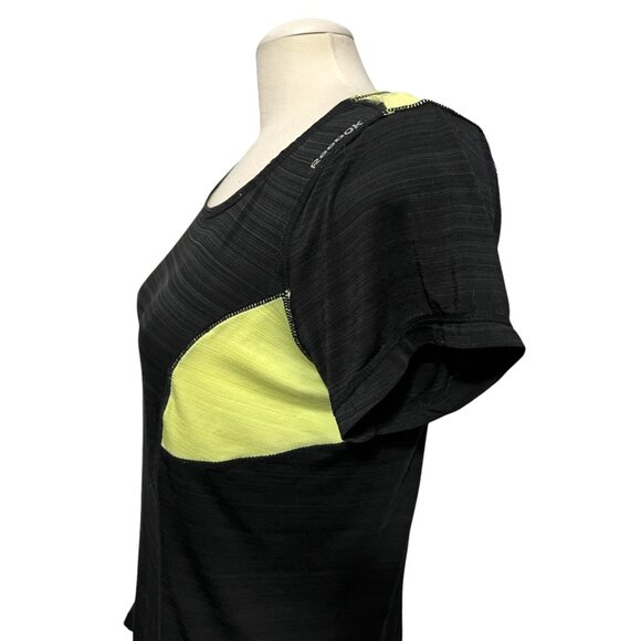 Reebok Black Short Sleeve Racerback Active Shirt Sz Large Womens Black & Yellow - Picture 3 of 14